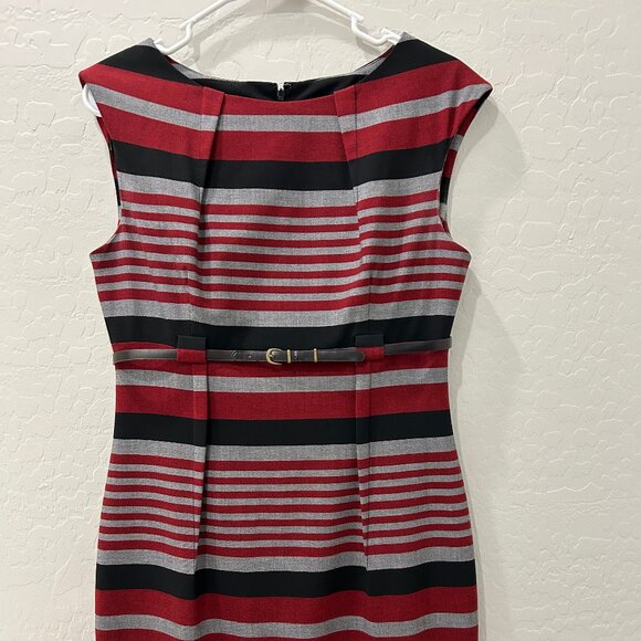 Calvin Klein Striped Sheath Dress - Black, Gray & Burgundy - Size 6 - Picture 2 of 6